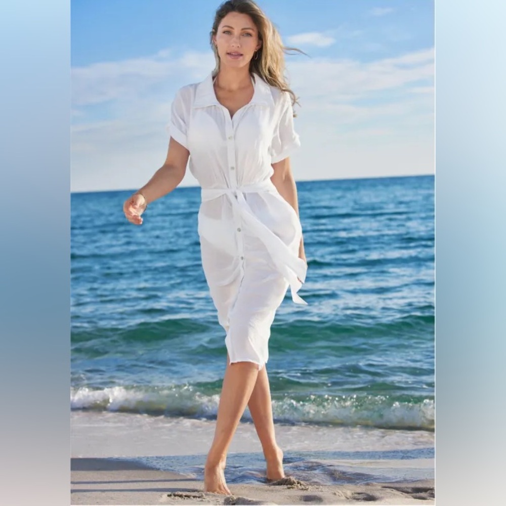VENUS Button Down Dress White Swim Coverup